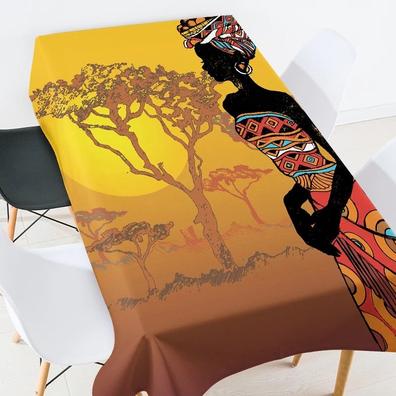 Bluejw Digital Printed African Tribe Woman Design Polyester Fabric Tablecloth - Image 3